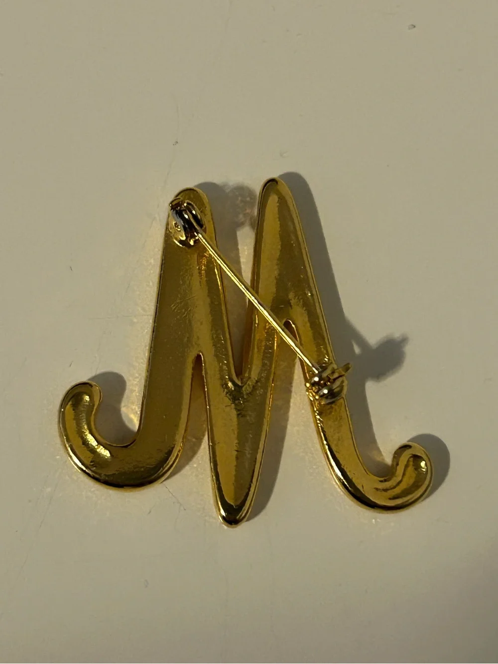 Initial Brooch Rhinestone: Gold Tone Cursive Letter M or W Brooch Pin Bag Pin